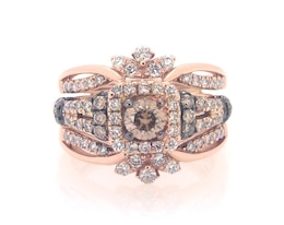 Previously Owned Round-Cut Brown Diamond Bridal Set 1-1/3 ct tw 14K Rose Gold Size 5.5