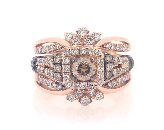 Previously Owned Round-Cut Brown Diamond Bridal Set 1-1/3 ct tw 14K Rose Gold Size 5.5