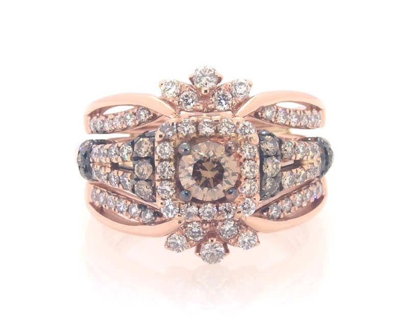 Main Image 1 of Previously Owned Round-Cut Brown Diamond Bridal Set 1-1/3 ct tw 14K Rose Gold Size 5.5