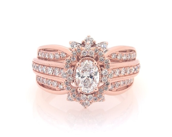 Previously Owned Oval-Cut Diamond Bridal Set 1-1/6 ct tw 14K Rose Gold Size 6.75