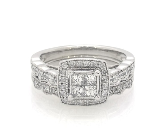 Previously Owned Princess-Cut Quad Diamond Bridal Set 3/4 ct tw 14K White Gold Size