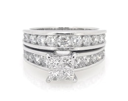 Previously Owned Princess-Cut Quad Diamond Bridal Set 3 ct tw 14K White Gold Size 9.75