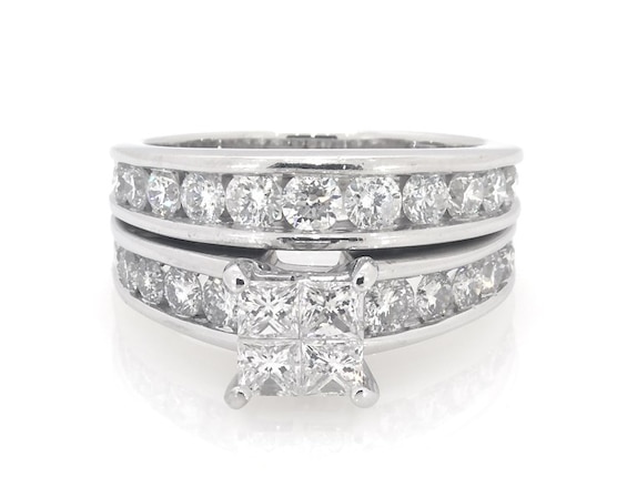 Previously Owned Princess-Cut Quad Diamond Bridal Set 3 ct tw 14K White Gold Size