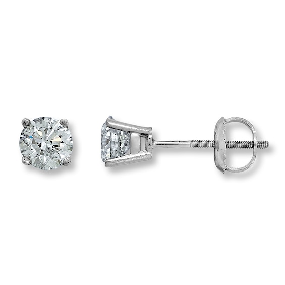 Previously Owned Certified Round-Cut Diamond Solitaire Stud Earrings 1/3 ct tw 18K White Gold (I/I1)