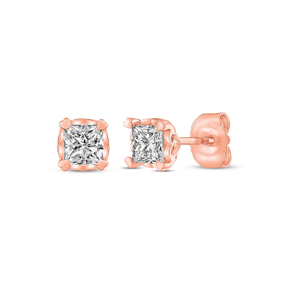 Previously Owned Diamond Solitaire Stud Earrings 1/2 ct tw Princess-cut 14K Rose Gold (I/I2)