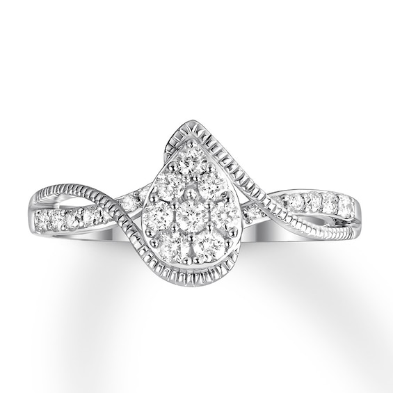 Previously Owned Diamond Teardrop Ring 3/8 ct tw Round-cut 10K White Gold