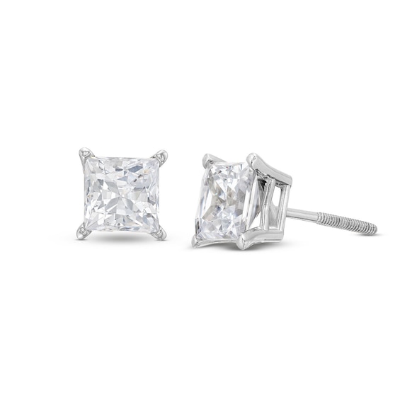 Previously Owned KAY Lab-Grown Diamonds Princess-Cut Solitaire Stud Earrings 2 ct tw 14K White Gold (F/VS2)