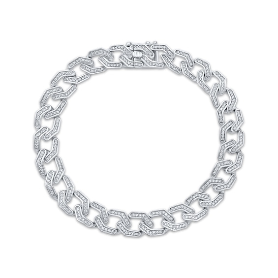 Previously Owned Men's Diamond Geometric Curb Chain Bracelet 2 ct tw Sterling Silver 8.5"