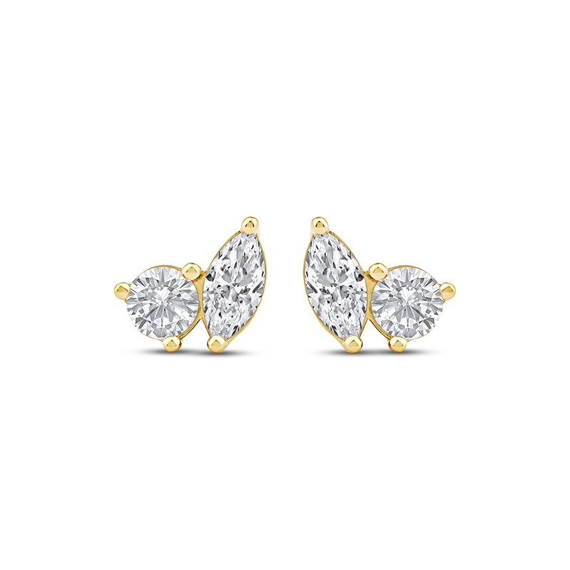 Main Image 2 of Previously Owned Toi et Moi Lab-Grown Diamond Round & Marquise-Cut Stud Earrings 1 ct tw 14K Yellow Gold