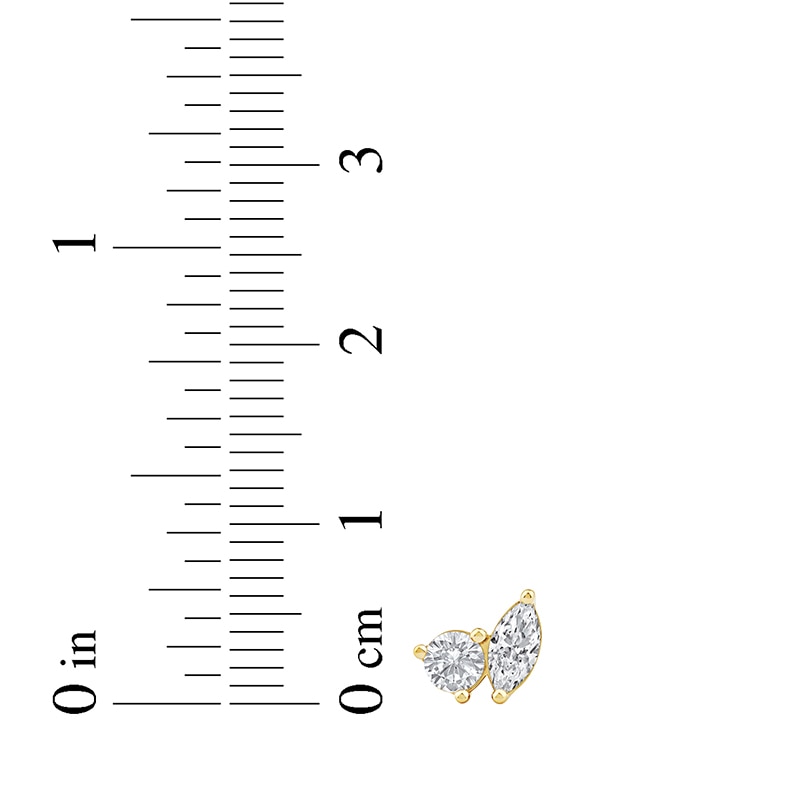 Main Image 5 of Previously Owned Toi et Moi Lab-Grown Diamond Round & Marquise-Cut Stud Earrings 1 ct tw 14K Yellow Gold