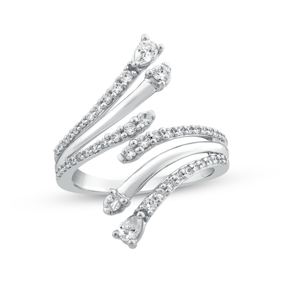 Previously Owned Pear-Shaped & Round-Cut Diamond Deconstructed Bypass Ring 5/8 ct tw 10K White Gold