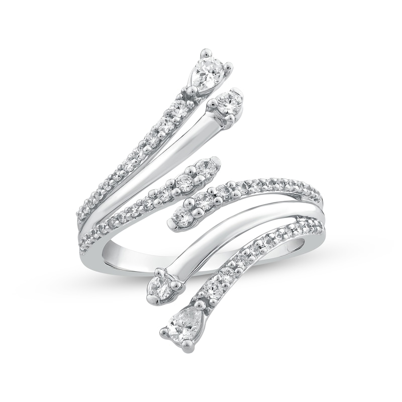 Main Image 1 of Previously Owned Pear-Shaped & Round-Cut Diamond Deconstructed Bypass Ring 5/8 ct tw 10K White Gold