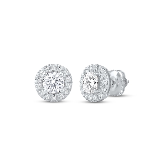 Previously Owned KAY Lab-Grown Diamonds Halo Stud Earrings 1 ct tw 14K White Gold (F/SI2)