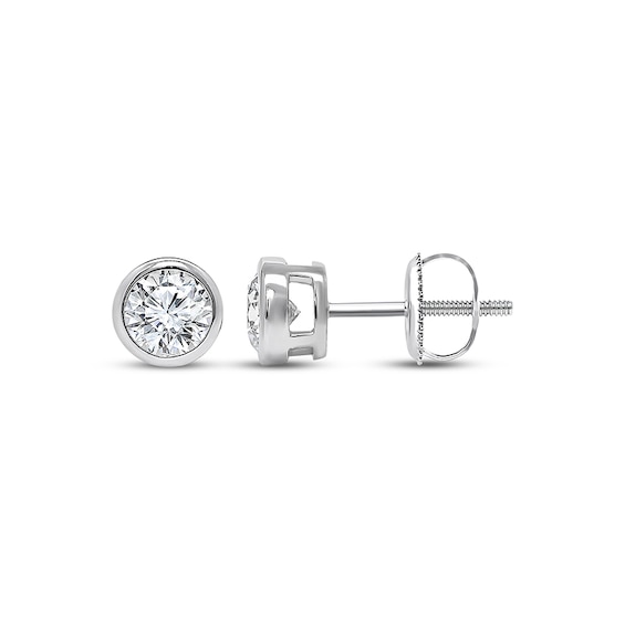 Previously Owned KAY Lab-Grown Diamonds Round-Cut Bezel-Set Solitaire Stud Earrings 1 ct tw 14K White Gold (F/SI2)