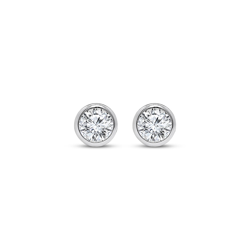 Main Image 2 of Previously Owned KAY Lab-Grown Diamonds Round-Cut Bezel-Set Solitaire Stud Earrings 1 ct tw 14K White Gold (F/SI2)