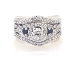 Previously Owned Round-Cut Diamond & Blue Sapphire Bridal Set 1-1/6 ct tw 14K White Gold Size 6