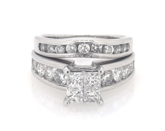 Previously Owned Princess-Cut Quad Diamond Bridal Set 2-1/5 ct tw 14K White Gold 6.5