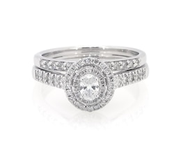 Previously Owned Oval-Cut Diamond Double Halo Bridal Set 1/2 ct tw 10K White Gold Size 6.75