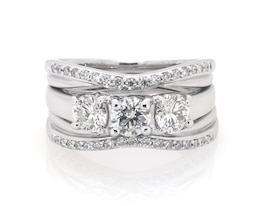 Previously Owned Round-Cut Diamond Three-Stone Bridal Set 1-1/8 ct tw 14K White Gold Size 4.75