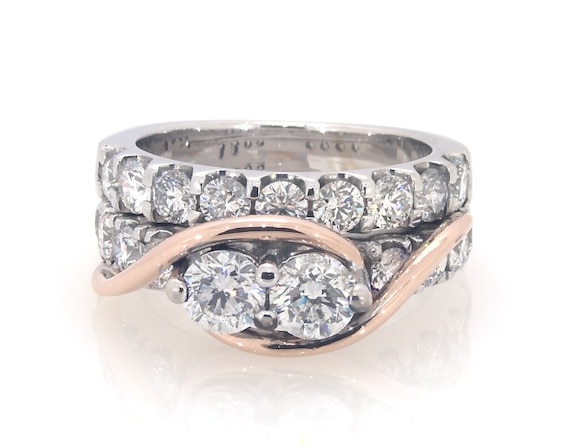Previously Owned Round-Cut Diamond Two-Stone Bridal Set 2-3/8 ct tw 14K Two-Tone Gold Size 5.75