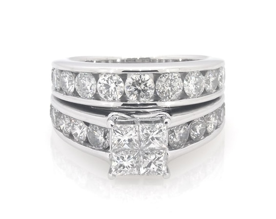 Previously Owned Diamond Bridal Set 3 ct tw Princess-cut 14K White Gold Size 6