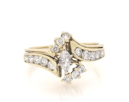 Previously Owned Marquise-Cut Diamond Bypass Bridal Set 7/8 ct tw 14K Yellow Gold Size 6.75