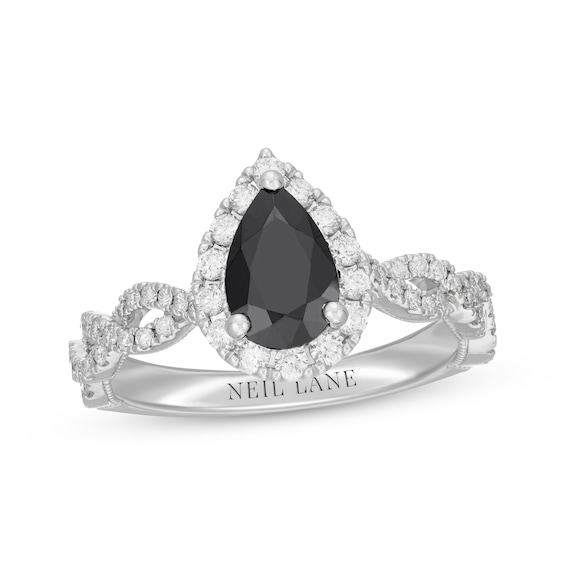 Previously Owned Neil Lane Black & White Diamond Engagement Ring 1-1/2 ct tw Pear & Round-cut 14K White Gold