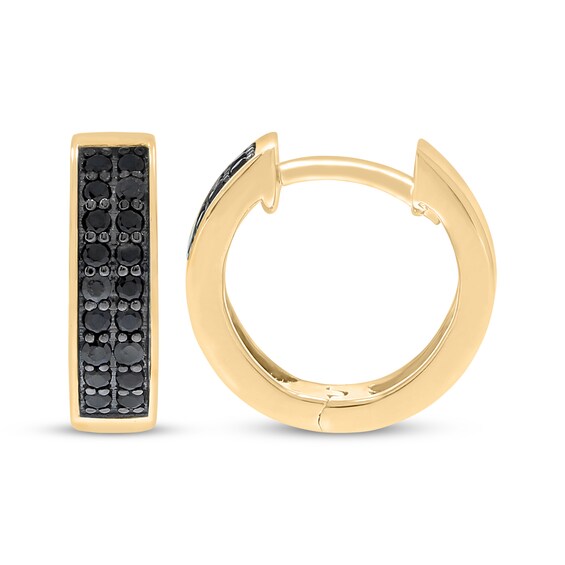 Previously Owned Men's Black Diamond Huggie Hoop Earrings 1/3 ct tw 10K Yellow Gold