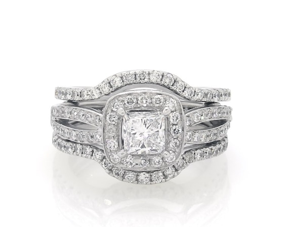 Previously Owned Le Vian Princess-Cut Diamond Halo Bridal Set 1-1/2 ct tw 14K Vanilla Gold 5.25