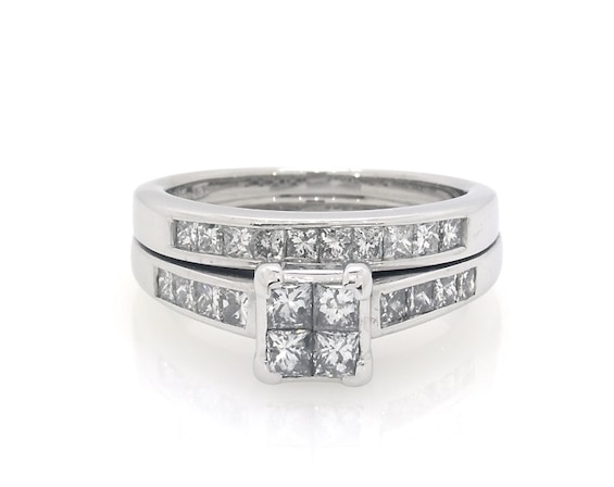 Previously Owned Princess-Cut Quad Diamond Bridal Set 1-1/6 ct tw 14K White Gold Size 6.5