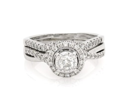 Previously Owned Round-Cut Diamond Halo Bridal Set 7/8 ct tw 14K White Gold Size 8.25