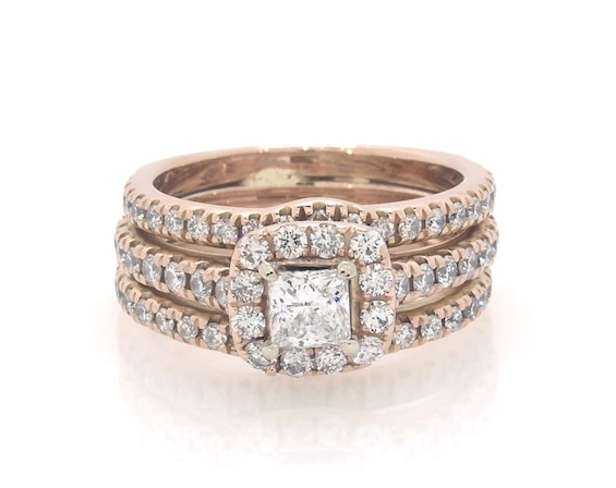 Previously Owned Neil Lane Princess-Cut Diamond Halo Bridal Set 1-1/6 ct tw 14K Rose Gold Size 4.75