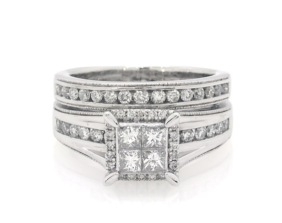 Previously Owned Princess-Cut Quad Diamond Bridal Set 7/8 ct tw 14K White Gold Size 6