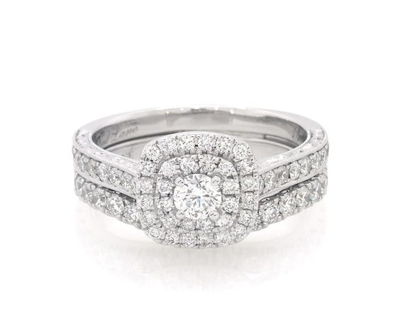 Previously Owned Neil Lane Round-Cut Diamond Double Halo Bridal Set 1-3/8 ct tw 14K White Gold Size 8.5