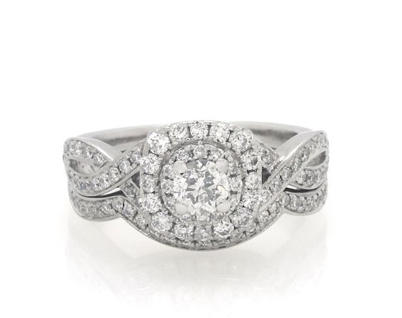 Previously Owned Neil Lane Round-Cut Diamond Double Halo Bridal Set ct tw 14K White Gold Size