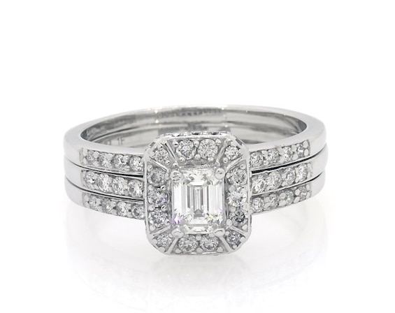 Previously Owned Emerald-Cut Diamond Bridal Set 1-1/5 ct tw 14K White Gold 8.75