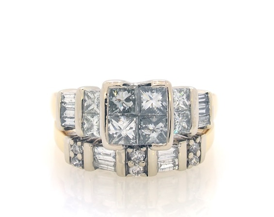 Previously Owned Princess-Cut Quad Diamond Bridal Set 1-5/8 ct tw 14K Two-Tone Gold Size 5.75