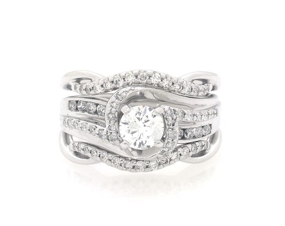 Previously Owned Round-Cut Diamond Bypass Bridal Set 7/8 ct tw 14K White Gold Size 5.5