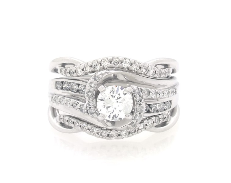 Main Image 1 of Previously Owned Round-Cut Diamond Bypass Bridal Set 7/8 ct tw 14K White Gold Size 5.5