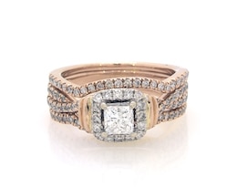 Previously Owned Princess-Cut Diamond Halo Bridal Set 7/8 ct tw 14K Two-Tone Gold Size 4.5