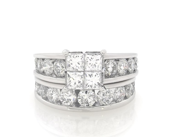 Previously Owned Princess-Cut Quad Diamond Bridal Set 3-7/8 ct tw 14K White Gold Size