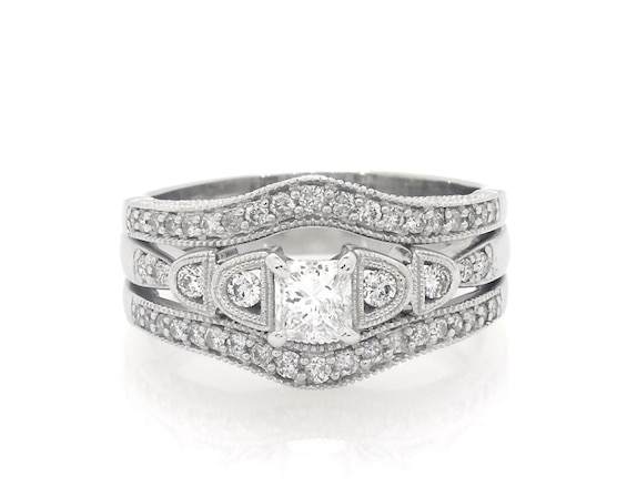 Previously Owned Princess-Cut Diamond Bridal Set 7/8 ct tw 14K White Gold Size 8.75