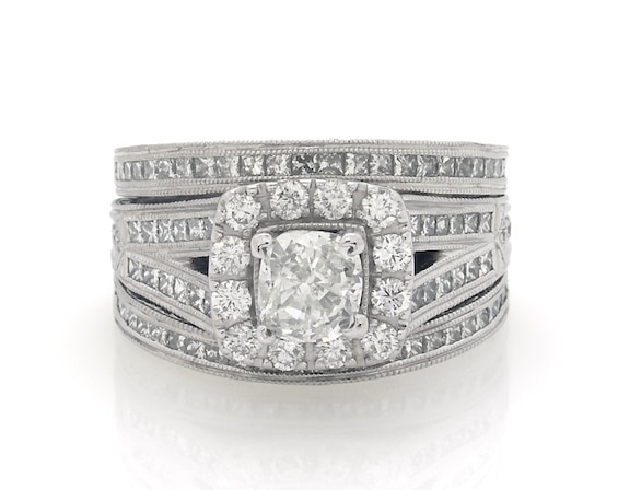 Previously Owned Neil Lane Cushion-Cut Diamond Halo Bridal Set 2-7/8 ct tw 14K White Gold Size 8
