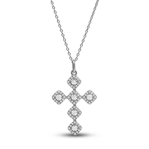 Previously Owned Diamond Cross Necklace 1/3 ct tw Princess & Round 10K White Gold 18"