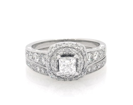 Previously Owned Princess-Cut Diamond Double Halo Bridal Set 1-1/2 ct tw 14K White Gold 6.25