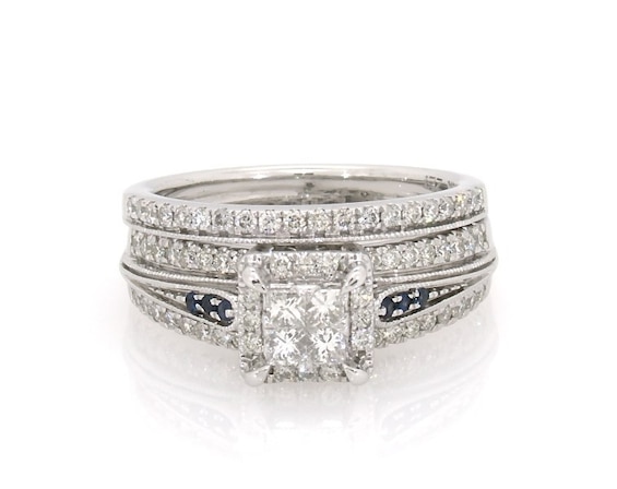 Previously Owned Princess-Cut Quad Diamond Bridal Set 3/4 ct tw 14K White Gold Size 7
