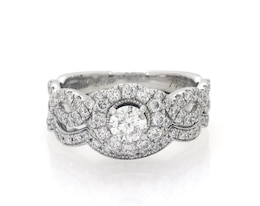 Previously Owned Neil Lane Round-Cut Diamond Halo Bridal Set 1-1/5 ct tw 14K White Gold Size 5.25