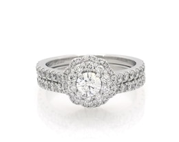 Previously Owned Neil Lane Round-Cut Diamond Flower Frame Bridal Set 1-1/3 ct tw 14K White Gold Size 7