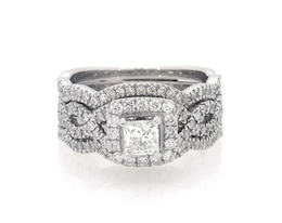 Previously Owned Neil Lane Princess-Cut Diamond Halo Bridal Set 1-1/3 ct tw 14K White Gold Size 6.25