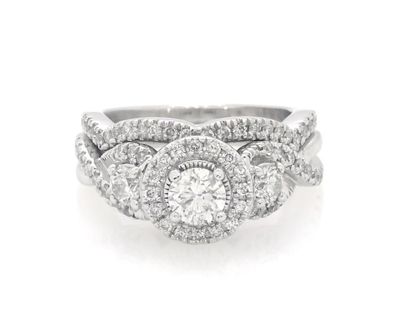 Previously Owned Diamond Bridal Set 7/8 ct tw Round-cut 14K White Gold Size 4.75